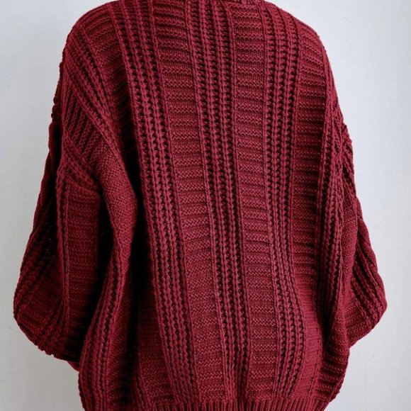 Burgundy Womens button down Cable Knit Cardigan - Picture 3 of 4